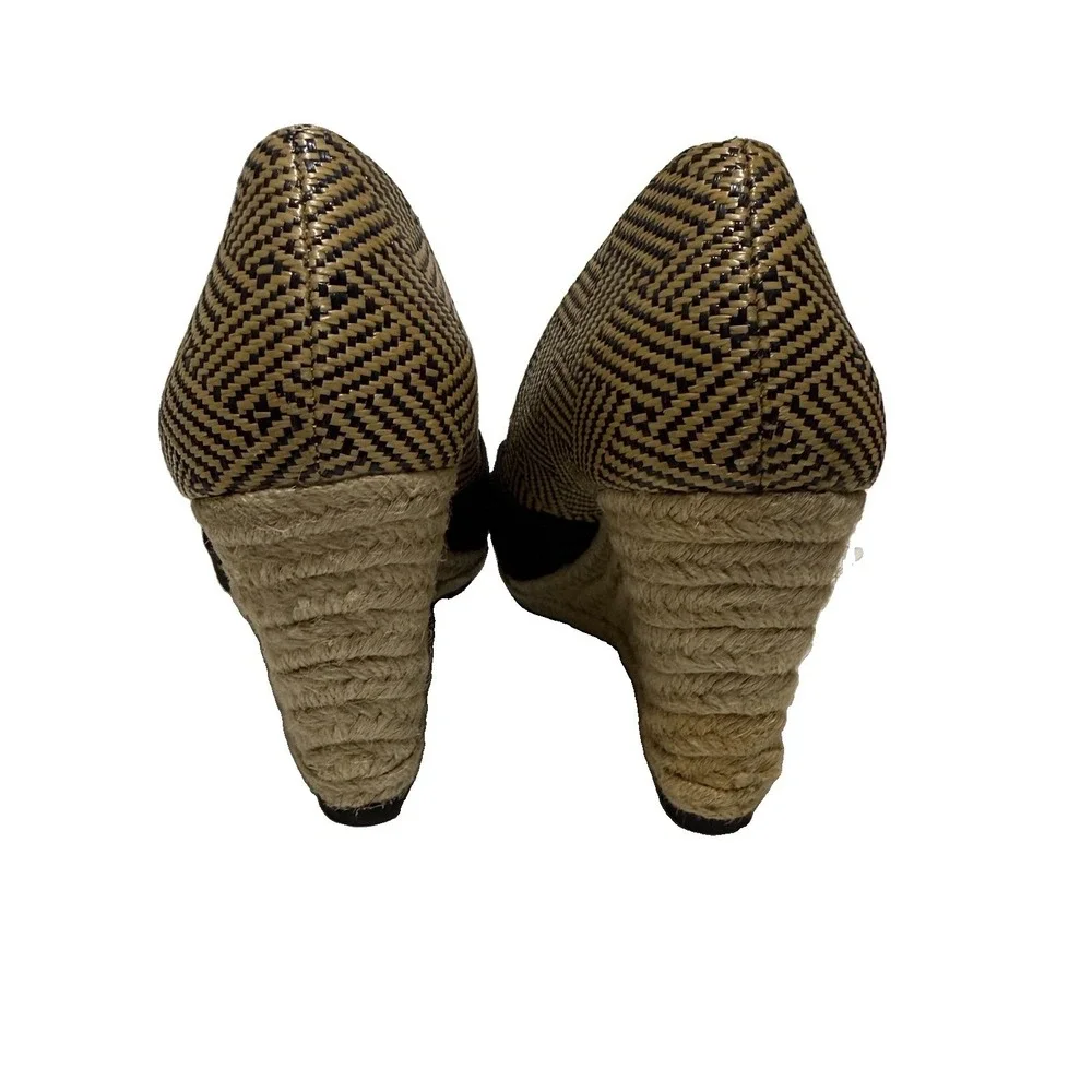 Kelly & Katie  8.5 M Knotted Espadrille Woven Wedge Sandal Black Beige